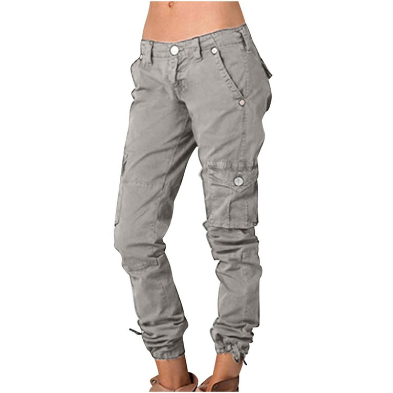 KINPLE Denim Women's High Waist Jogger Pants - Casual Cargo Elastic  Waistband Sweatpants Tapered Fatigue with 6 Pockets