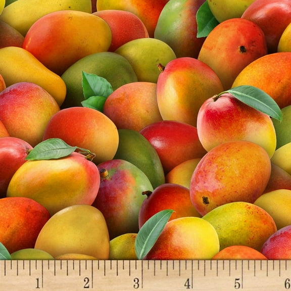 Elizabeth's Studio Food Festival Mangos 100% Cotton Sold By The Yard