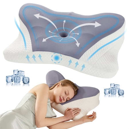 Ergonomic Cervical Neck Support Pillow, Designed with Contours, Made of Memory Foam for Orthopedic Support, Suitable for Side, Back, And Stomach Sleepers, Includes a Cooling Pillowcase