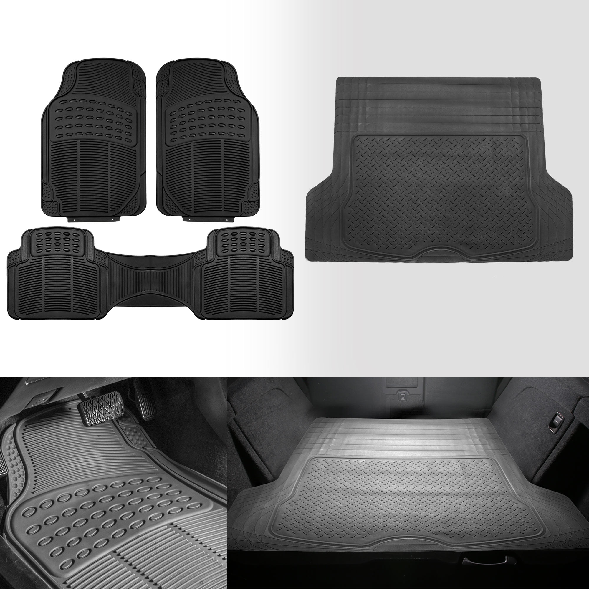 FH Group, 4PCS Complete Mats Set Black Floor Mats with Black Cargo