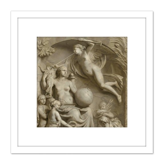 De Lairesse Allegory Of Fame 8X8 Inch Square Wooden Framed Wall Art Print Picture with Mount