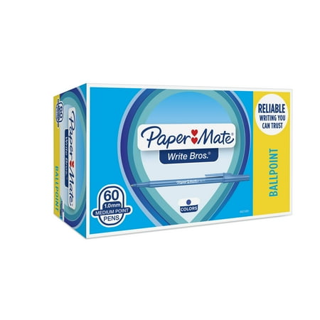 Blue Medium Point Ballpoint Pen - Paper Mate Stick Ballpoint Pen Medium Blue 60 Count