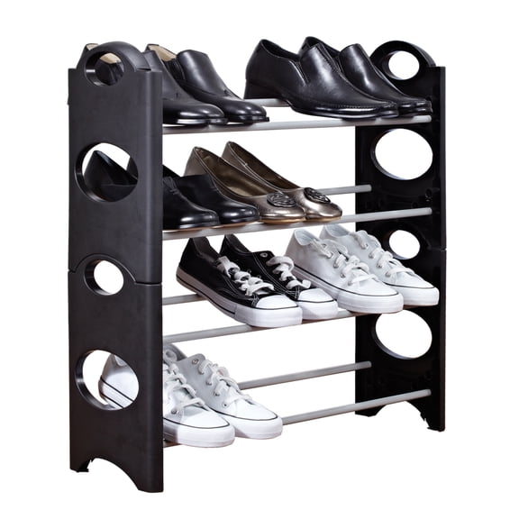 Simplify 4 Tier Stackable 12 Pair Shoe Rack in Black