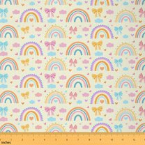 Castle Fairy Cartoon Rainbow Fabric by the Yard 5 Yards for Kids,Kawaii Bow Fabric for Sewing,Love Heart Print Home Decor Fabric by the Yard,Breathable Home Decor