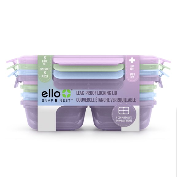 Ensemble de contenants à collation en plastique Ello Snap & Nest de 8 pièces de 2 tasses, Horizon Paste