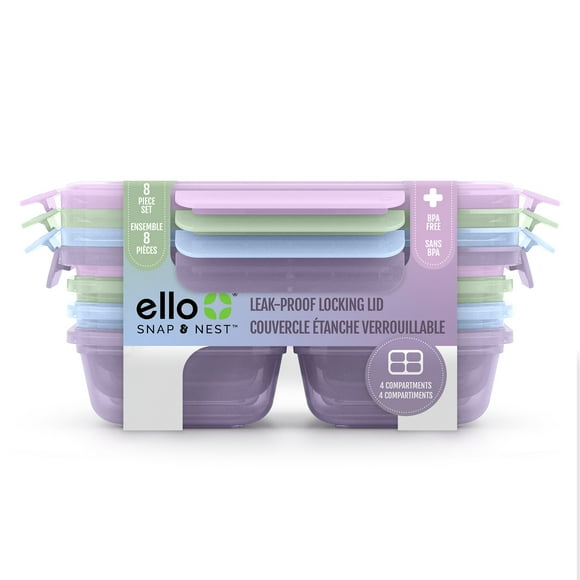 Ello Snap & Nest 8-Piece 2-Cup Plastic Snack Container Set, Pastel Horizon