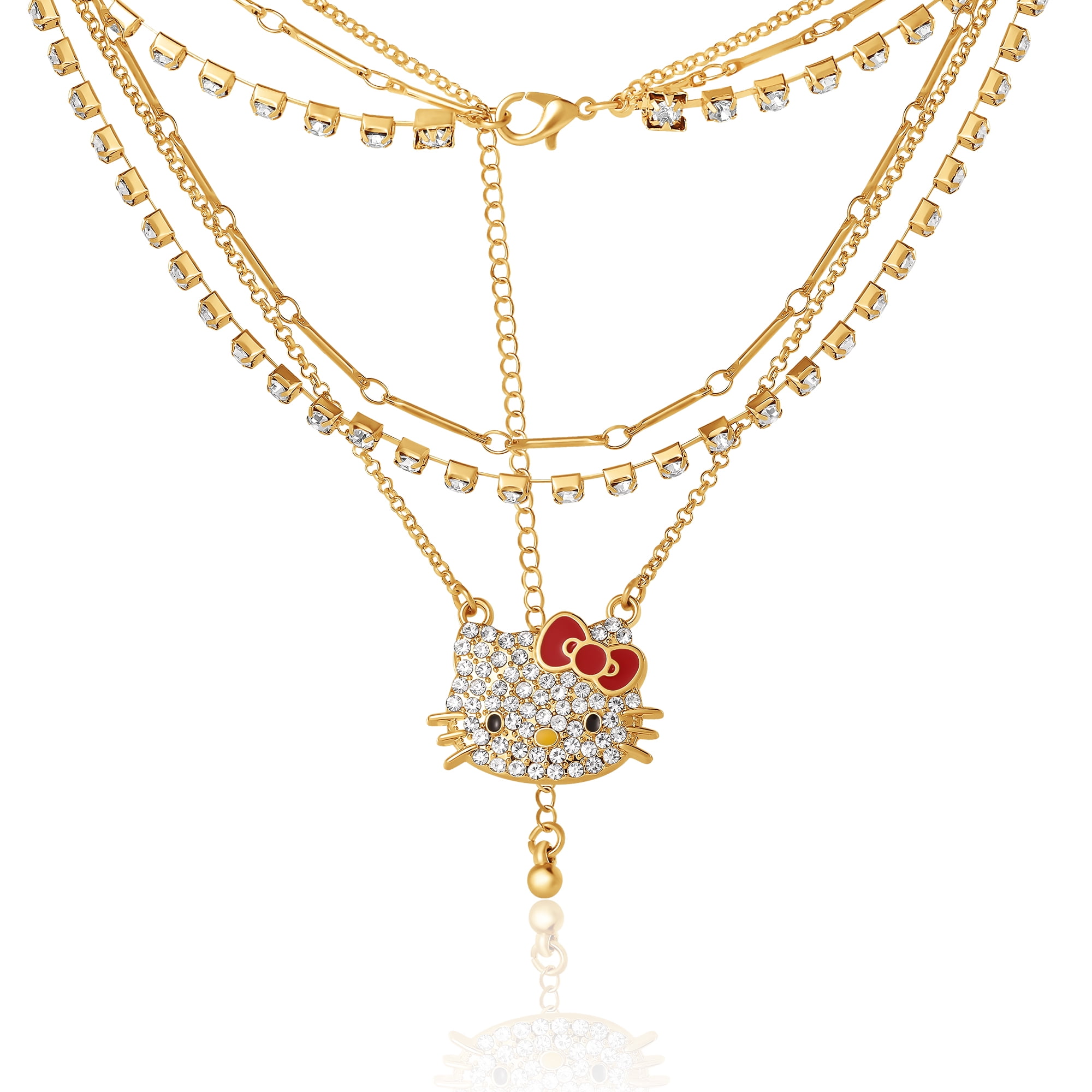 Hello Kitty Double Chain Necklace with Crystal Embellished Charm
