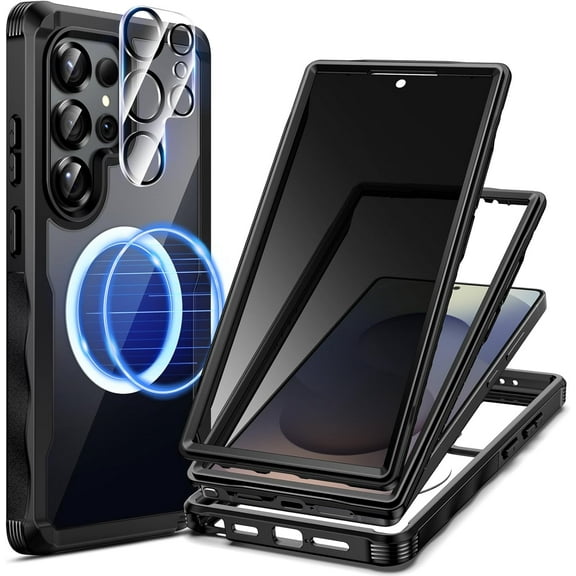 NEOYFC  for  Magnetic for Samsung Galaxy S25 Ultra Case, Full Body Shockproof Bumper with Built-in Privacy Screen Protector and Camera Lens Protector, Compatible with , 2 Front Frames