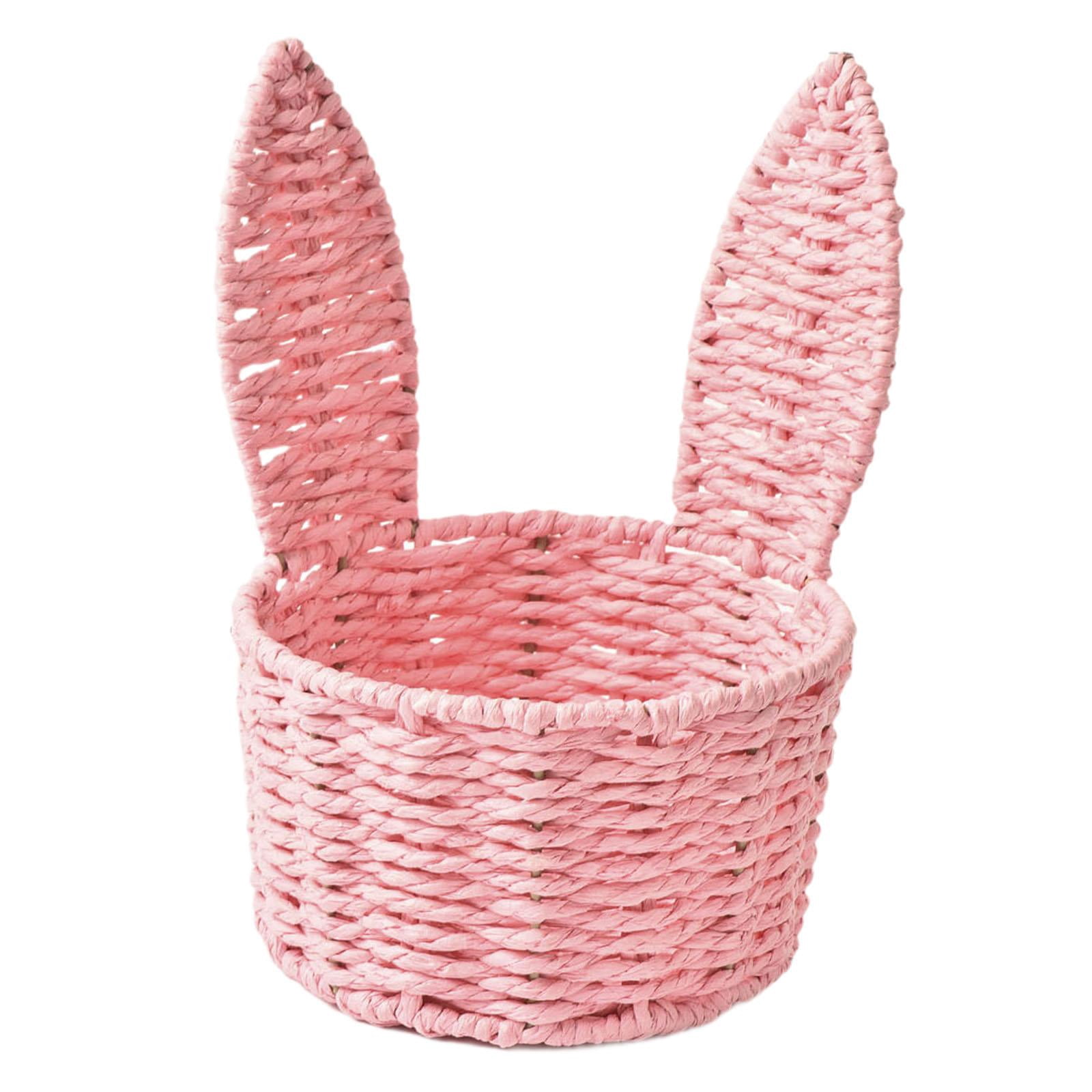 kowaku Easter Woven Bunny Ear Basket Storage Basket Candy Storage Creative Decorative Paper Rope Design Container Multipurpose Organizer Bunny Ear suitable for home decoration festive Pink