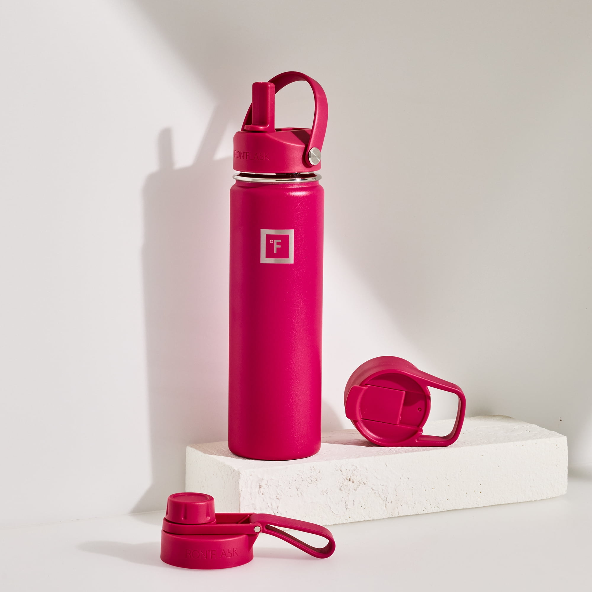 Iron Flask Stainless Steel Water Bottle 22 oz Orchid Pink with 3 Lids