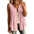 thumbnail image 2 of Stralyhd Womens Button Down Shirt Sleeveless Business Casual Color Shirts V Neck Collared Linen Blouses Comfy and Breathable Beach Vacation Outfits Pink L, 2 of 6