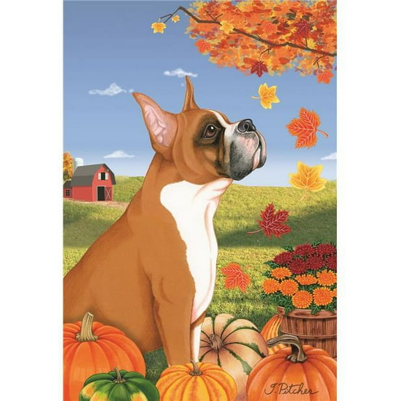 Best of Breed TP67026 Boxer Fawn Cropped Autumn Leaves House Flag