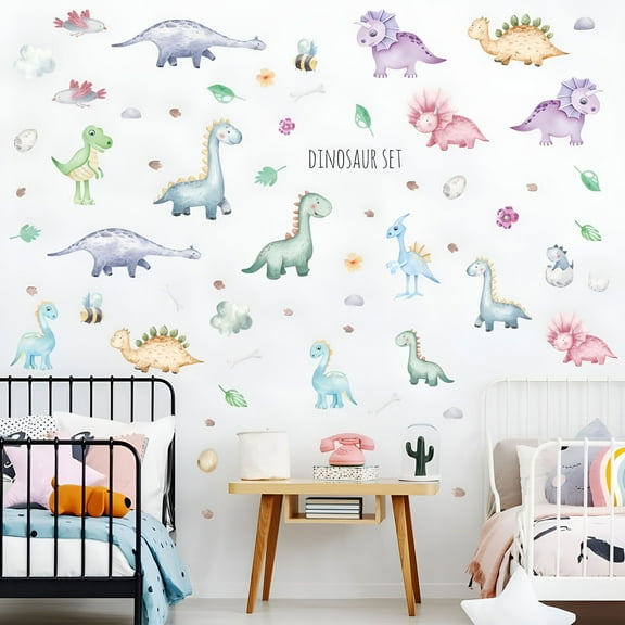 CCOCC Dinosaur Wall Stickers Removable Wall Decals Nursery Kids Room Baby Watercolour