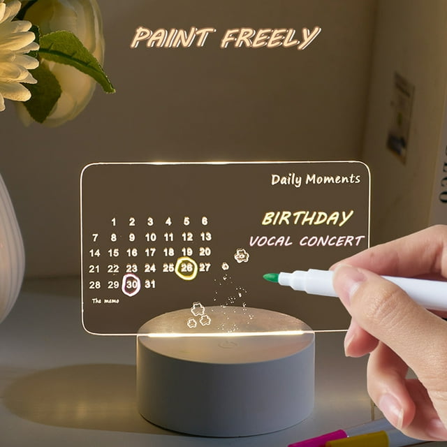 Fiudx Bloc de Notas Acrílico con Luz, Diseño Transparente Borrable, Base Led con Brillo Cálido, Tablero de Mensajes Multifunción, Decoración de Escritorio o Luz Nocturna, Alimentación Usb, Tamaño 15,