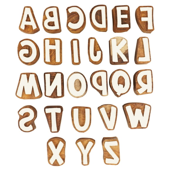 IBA Indianbeautifulart Textile Printing Block Uppercase A-Z Alphabet Hand Carved Wood Letters Wooden Stamp Wood Block Printing Textile Stamps For Fabric/ Pottery Blocks