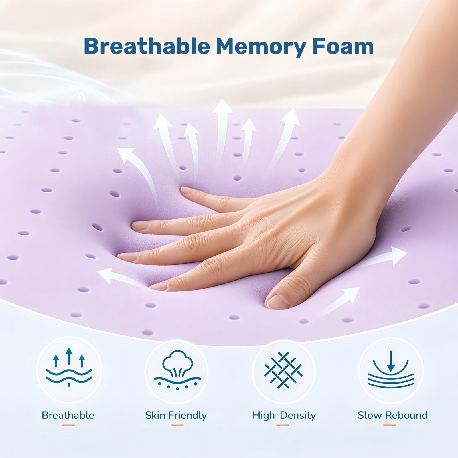 Kelno Queen Size Mattress Topper 2IN Cooling Gel Memory Foam Ventilated Breathable Bed Topper for Pressure Relief, Purple