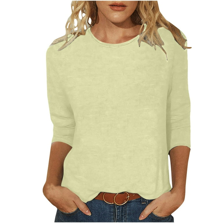 AXXD Workout Tops for Women,Solid T-shirt 3/4 Sleeves Blouse AXXD Workout Tops for Women,Solid T-shirt 3/4 Sleeves Blouse