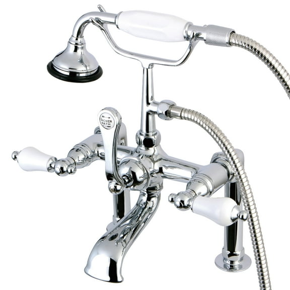 Kingston Brass AE106T1 Aqua Vintage 7" Center Deck-Mount Clawfoot Tub Faucet with Hand Shower, Polished Chrome