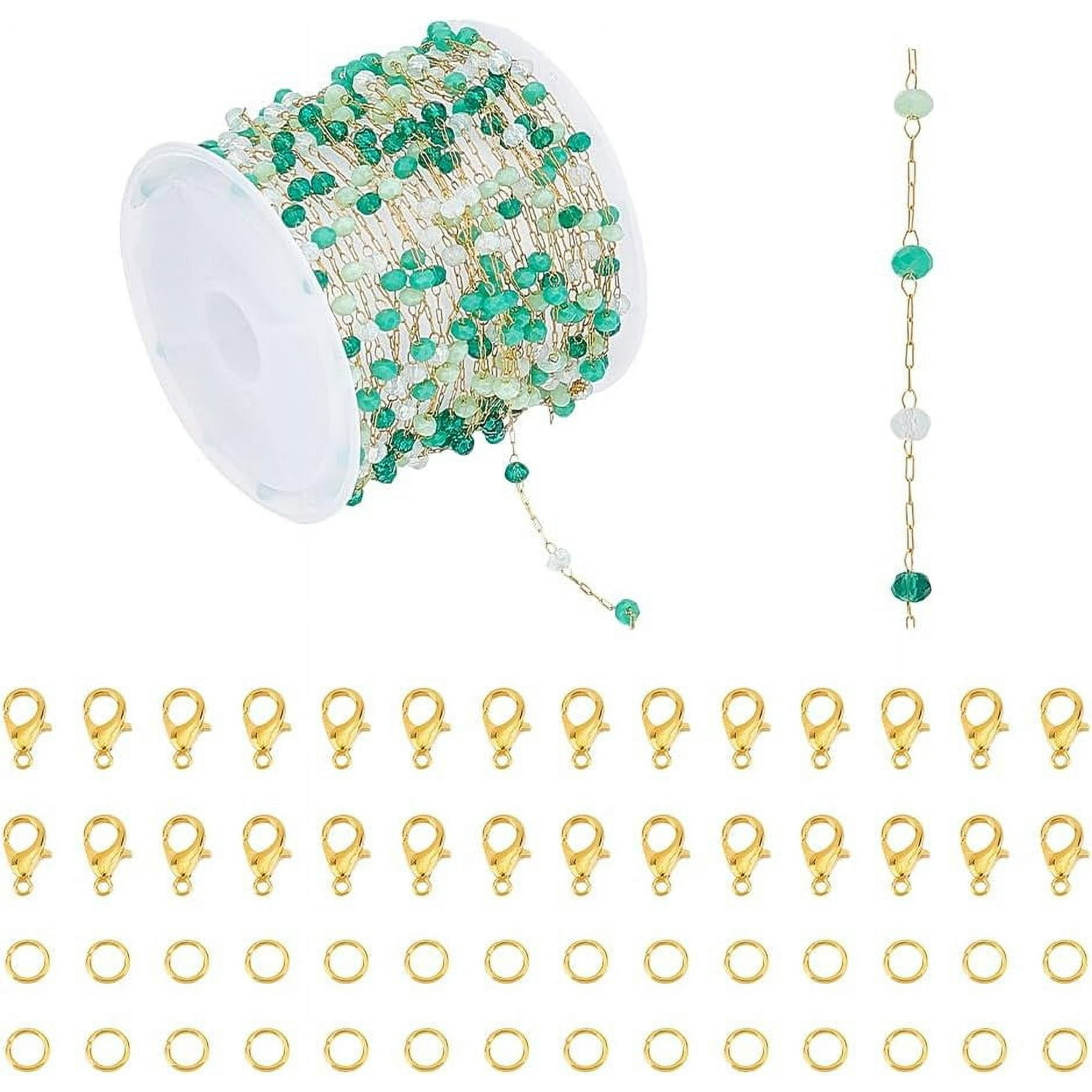 About 5.5 Yards Faceted 3mm Crystal Rosary Beads Chain, Glass Round Beaded Gold Jewlelry Chain with Lobster Clasps and Jump Rings for Necklace Bracelet Anklet Jewelry Making