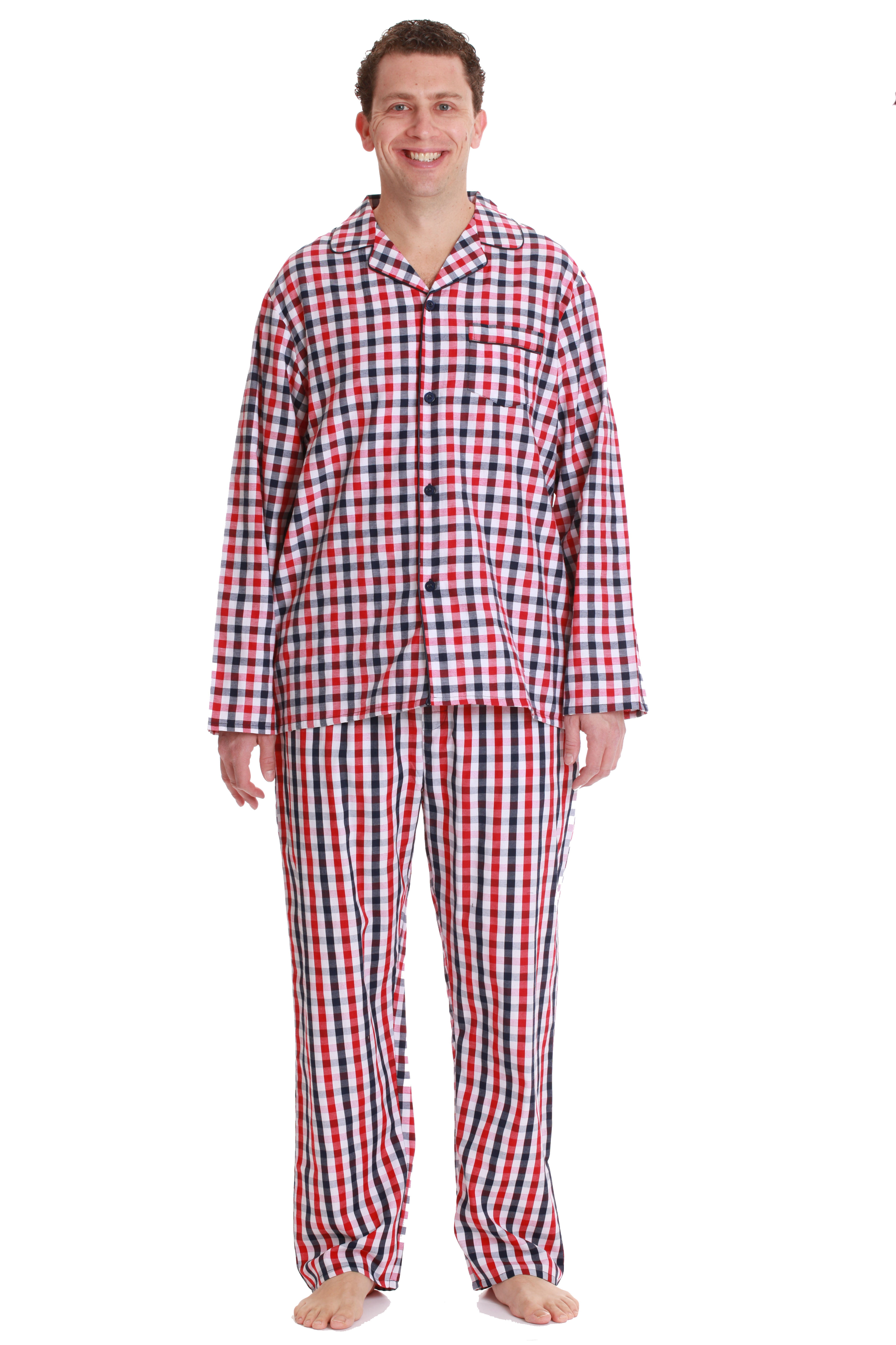 KM Sleepwear Mens Shawl Neck Short Sleeve Long Pant Cotton Pajamas Set 