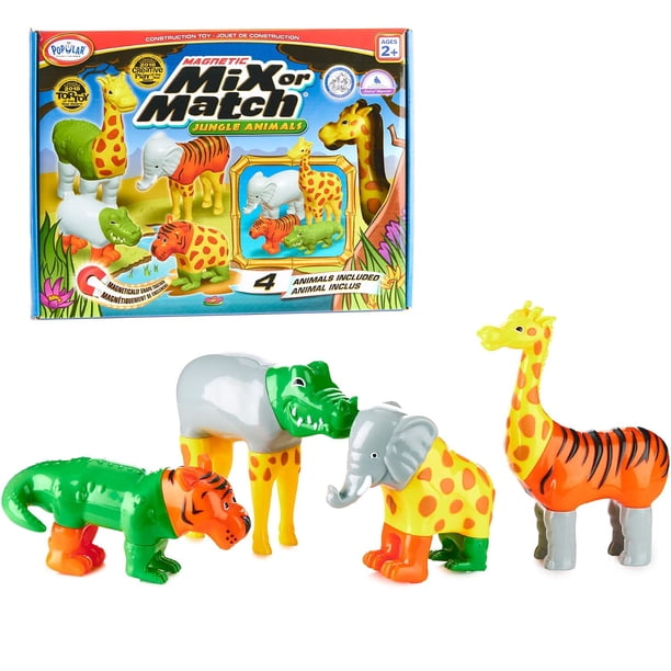 Juego de juguetes populares, con forma magnética, mezcla o combina animales de la jungla, 16 piezas