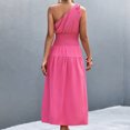 thumbnail image 4 of Wycnly Summer Dresses for Women Casual Solid Empire Waist Pleated Swing One Shoulder Dresses 2025 Sleeveless Slash Neck Plain Long Formal Dress Hot Pink m, 4 of 7
