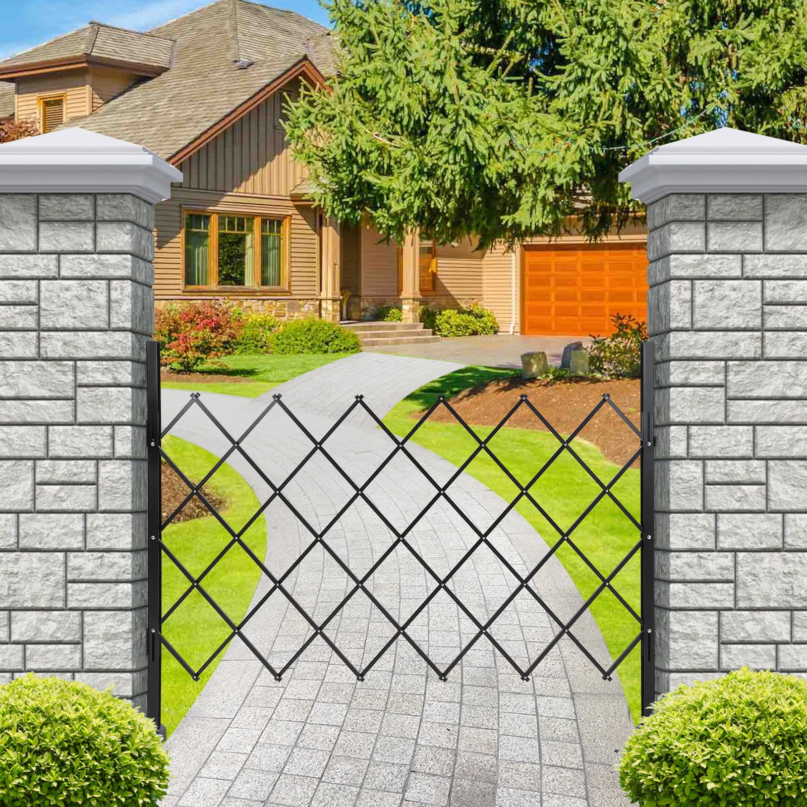 Retractable Double Folding Gate with 360° Rolling Casters - Heavy-Duty Steel Construction for Home and Industrial Security