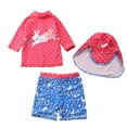 thumbnail image 1 of Toddler Girls Two Pieces Swimsuit Set Striped Swimwear Long Sleeve Cute Cartoon Print Bathing Suit Rash Guards with Sun Hat,1-7T, 1 of 4