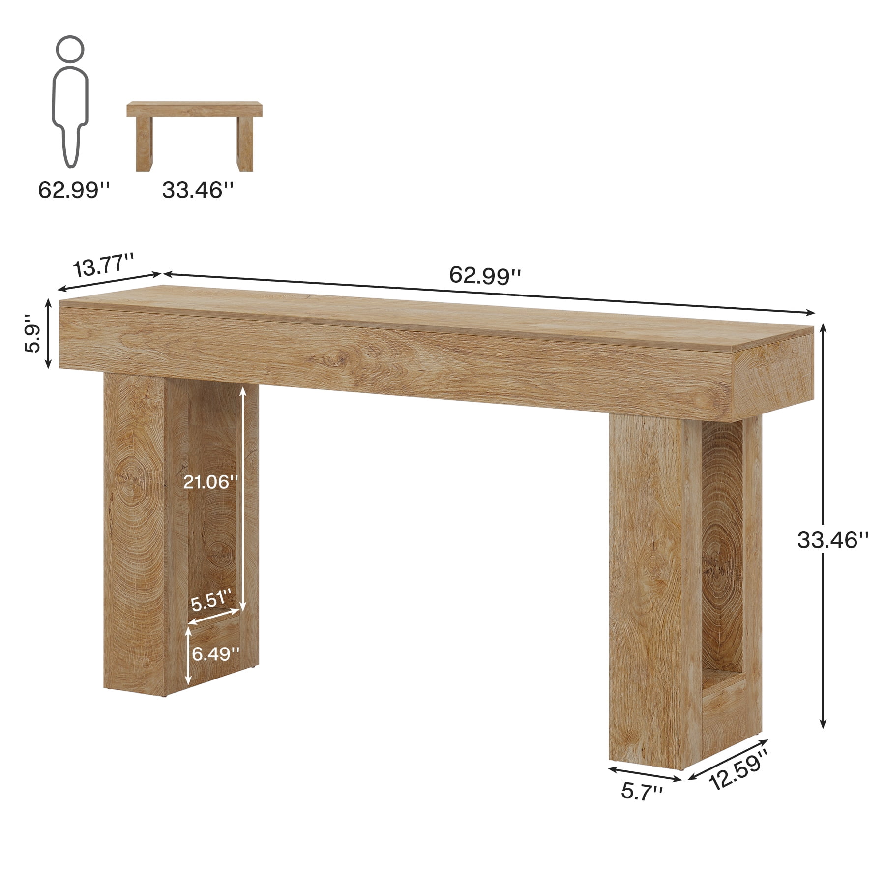 Tribesigns 63-Inch Long Console Table, Farmhouse Wooden Sofa Table Behind The Couch, Entryway Table for Entrance, Hallway, Living Room, Natural