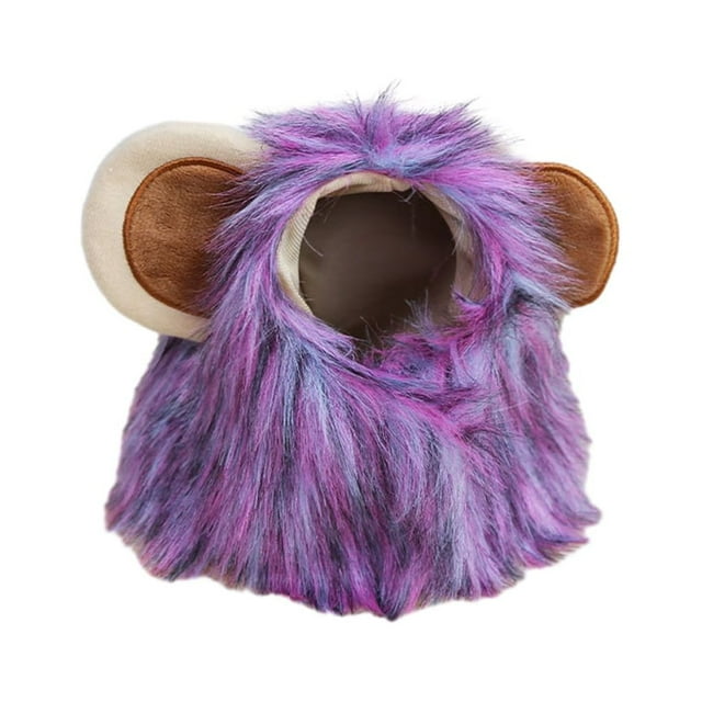 Methold Peluca de melena de león suave y cómoda para perros y gatos Peluca de melena de león de gato de Halloween fácil de usar Ropa para mascotas púrpura S 28cm