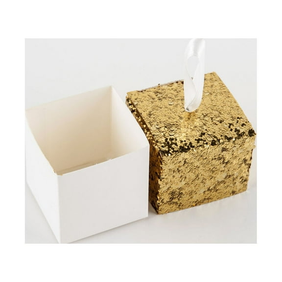 HEMOTON Glitter Golden Paper Candy Favor Box for Party Decorations and Gifts 5x5x5cm 25 Pcs