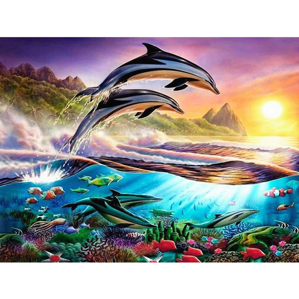 Daciye Diy Sunset Dolphin Resin Full Drill Square Diamond Painting Kit Zqf1063 Walmart Com