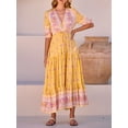 thumbnail image 3 of Nituyy Robe Longue à Imprimé Floral pour Femme, Manches Mi-Longues, Col en V, Ourlet Fendu, Coupe Fluide Évasée pour l'Été, 3 of 6