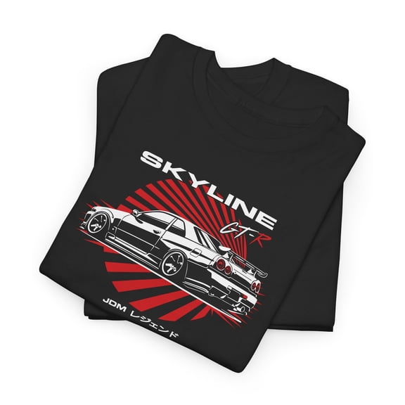 Skyline JDM Car T Shirt, R34 Japanese Import Drift Racing Tee, 90s JDM Legend Graphic Shirt for Enthusiast