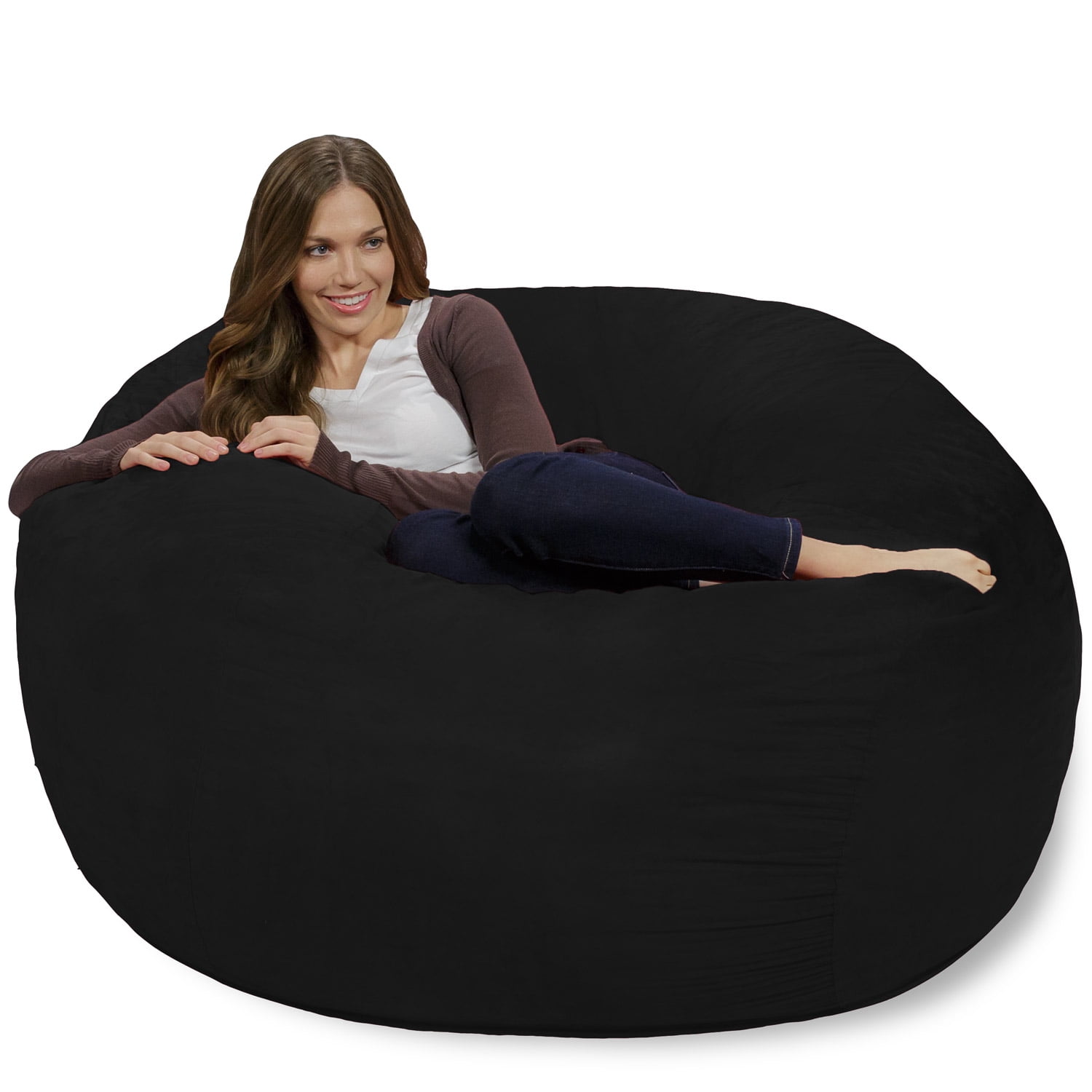 Chill Sack Bean Bag Chair, Memory Foam Lounger with Microsuede Cover, Kids, Adults, 4 ft, Black
