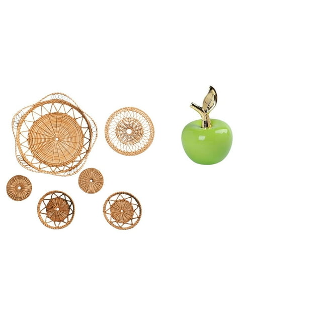 Juego de adornos decorativos de ratán tejido para pared, estatua de fruta artificial, escultura de cerámica de líneas suaves, ideal para sala de estar
