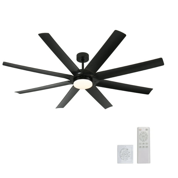 Izzovium 72 Inch Industrial Ceiling Fan with Remote and Light, 8-Blade DC Motor Fan for Porch, Garage, Shop, 3 Downrods, Black