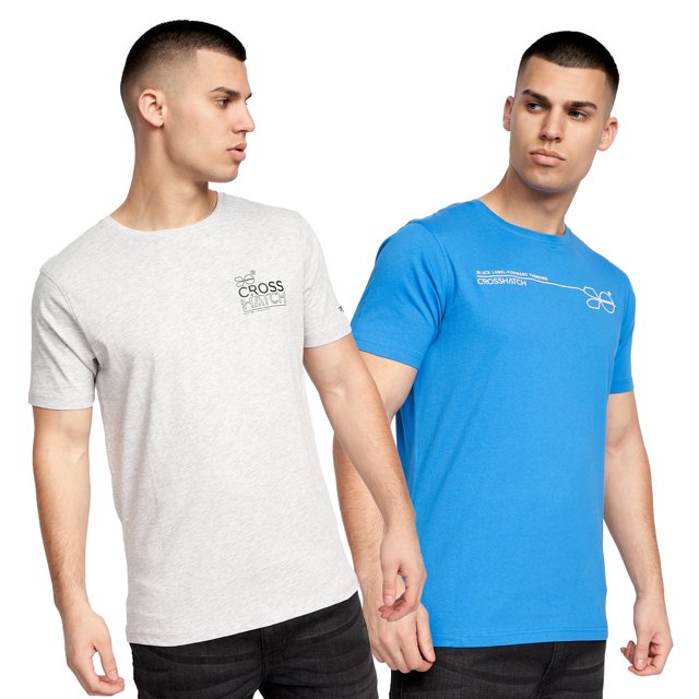 Crosshatch - Camiseta Pentan para Hombre - Pack de 2 (Azul, Gris)