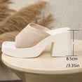 thumbnail image 6 of Heels for Women Mesh Band Squared Open Toe Platform Sandals Block Heel Slip on Mules Summer Casual Slides Beige Size 6, 6 of 8