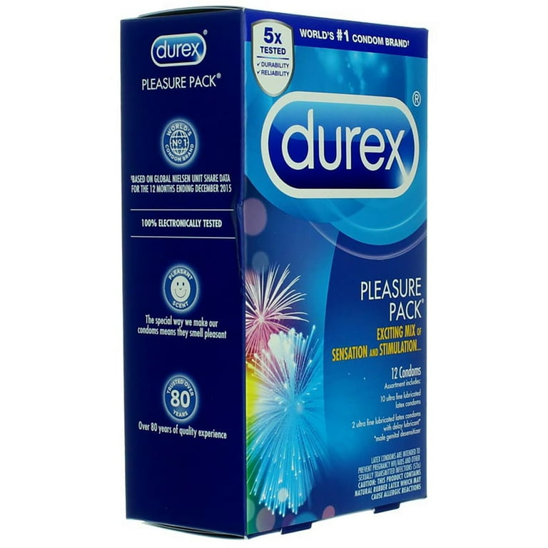 Durex Pleasure Pack, Assorted Lubricated Premium Condoms, 12 ct