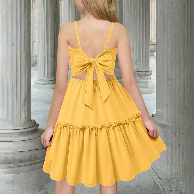 BRGZLK Girls Summer Dress Trendy Color-Blocked Sling Backless Bow Dress Cute  Casual Tiered Swing Midi Sundress Yellow 8-9 Years - Walmart.com