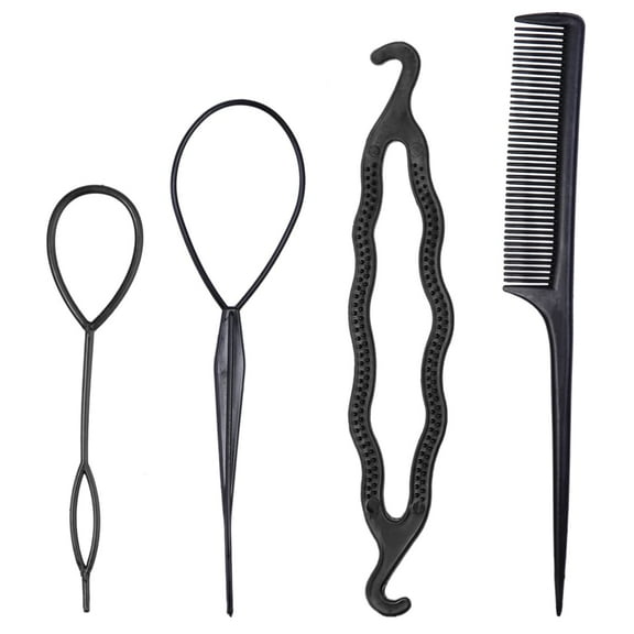 Hair Styling Accessories Hair Tool Set 4pcs Hair Donut Bun Maker Set with 2pcs French Braid Tool 1pcs Rat Tail Comb 1pcs Hair Clip Roll Bun Hair Braid Ponytail Maker Hair Styling Tools