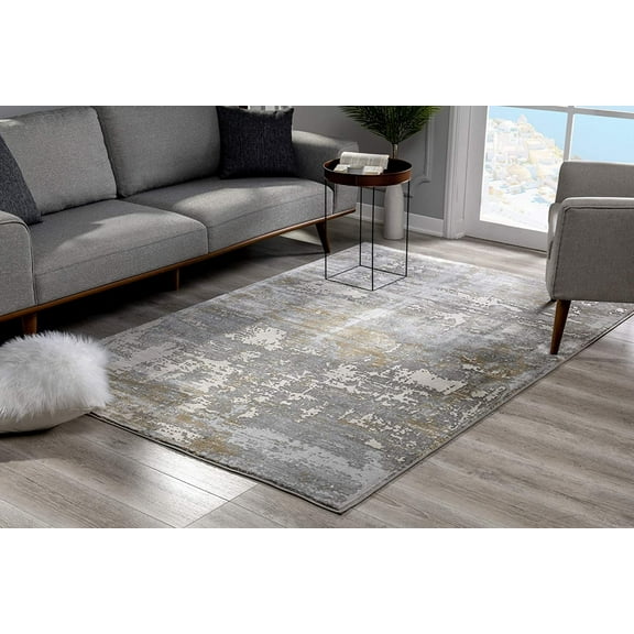 5’ x 8’ Beige and Gray Distressed Area Rug