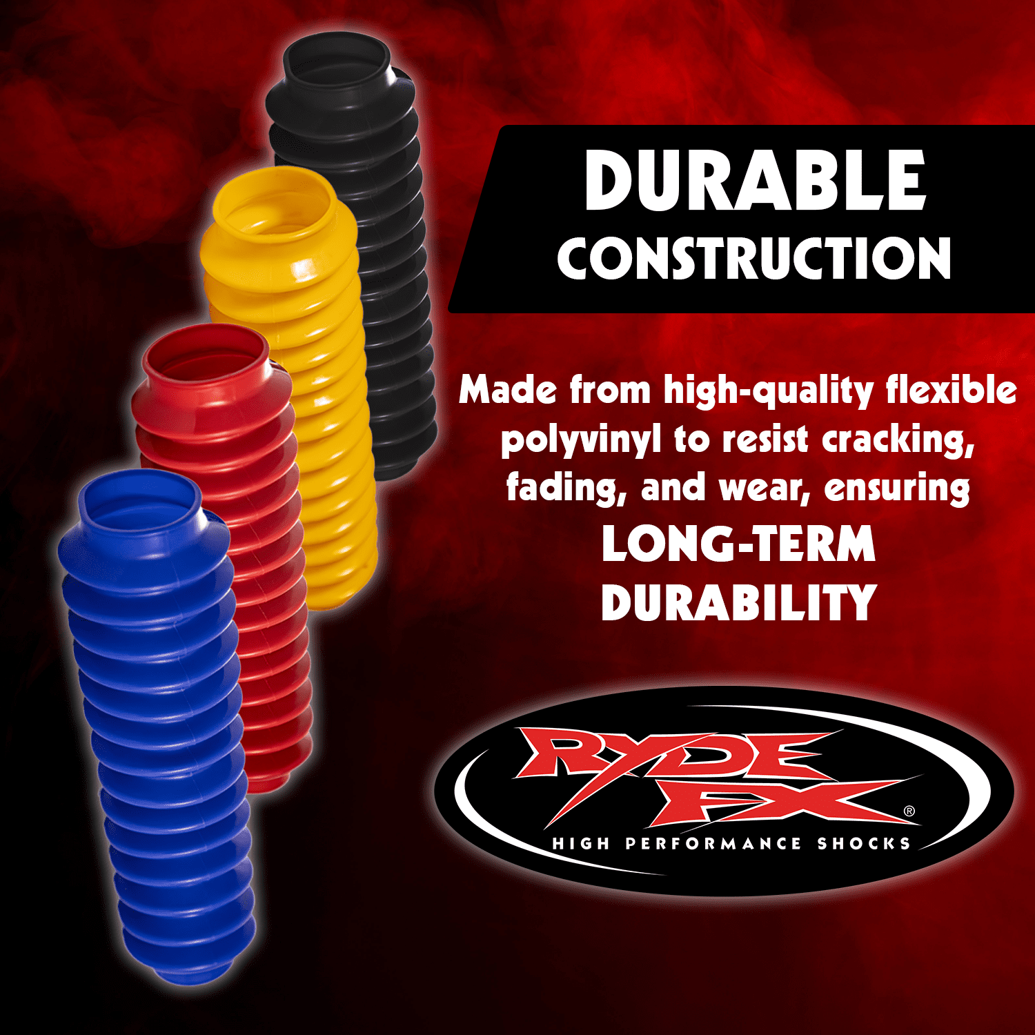 RYDE FX Strut & Shock Absorber Boot Bellows – Universal Fit, Up to 2.36 in (60 mm) Shock Body, 14.8 in (376 mm) Length, Flexible Polyvinyl Dust & Debris cover, Includes Tie Strap, Blue (Single)