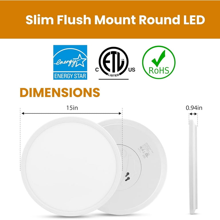 12-Inch LED Ceiling Light Flush Mount – Dimmable 3000K/4500K/6000K, Ultra-Thin 24W Panel For Bedroom, Kitchen, Bathroom