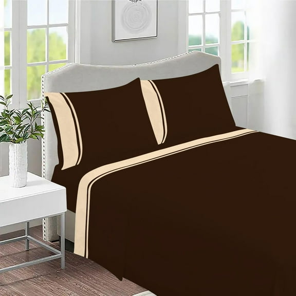 DNG Creations 4 Piece Two Tone Sheet Set 100% Egyptian Cotton, 800 Threads Count - 26 Inch Deep Pocket ( Solid Chocolate/Ivory - Twin )