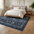 thumbnail image 3 of ODIKA 6'x9' Blue Geometric Charcoal Design Washable Area Rug Modern Abstract Pattern Style for Dining Room, Under Table, Office Décor, Non-Slip Chair-Friendly, 3 of 7