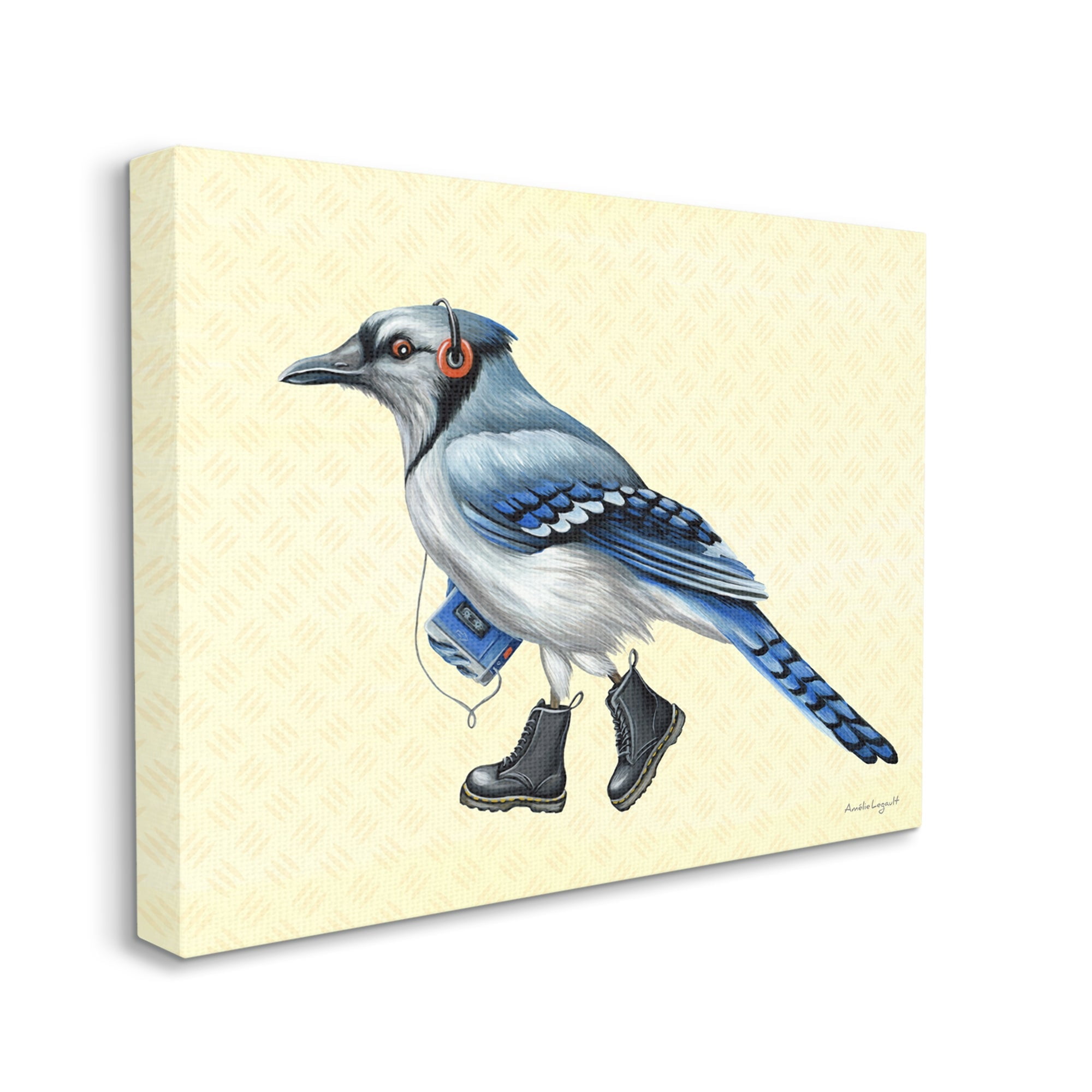Stupell Industries Blue Jay Bird Combat Boots Retro Tape Cassette Graphic Art Gallery Wrapped Canvas Print Wall Art, Design by Amelie Legault