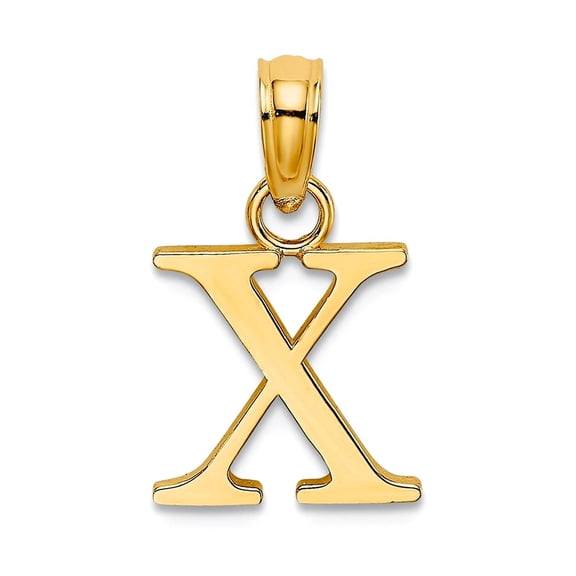 14k Solid Yellow Gold Polished Block Letter X Initial Pendant Necklace Pendant for Women - .4 Grams