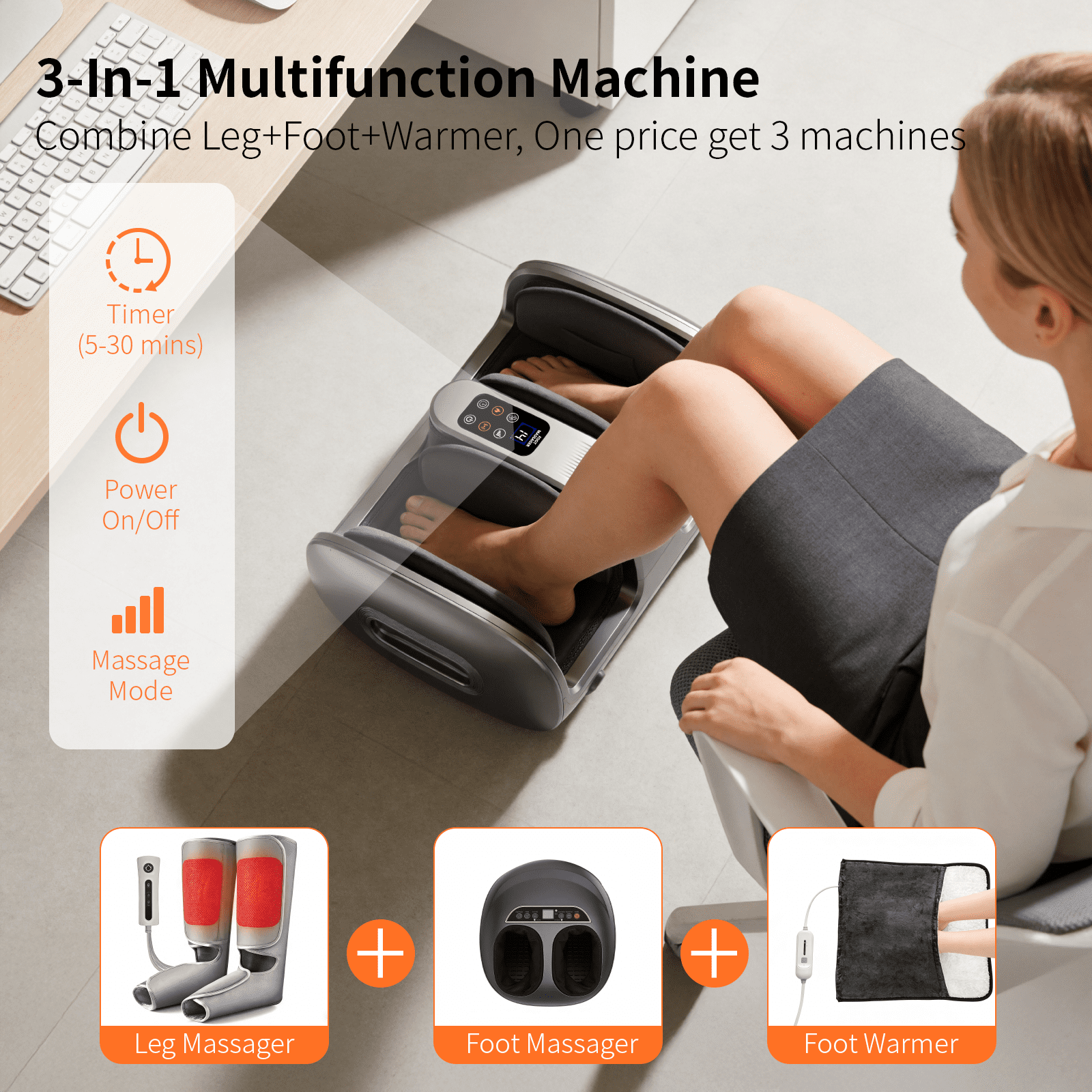 Foot Massager with Heat, Shiatsu Foot Massager Machine with Compression, Deep Kneading Calf for Feet and Ankle, Men, Women, Home and Office